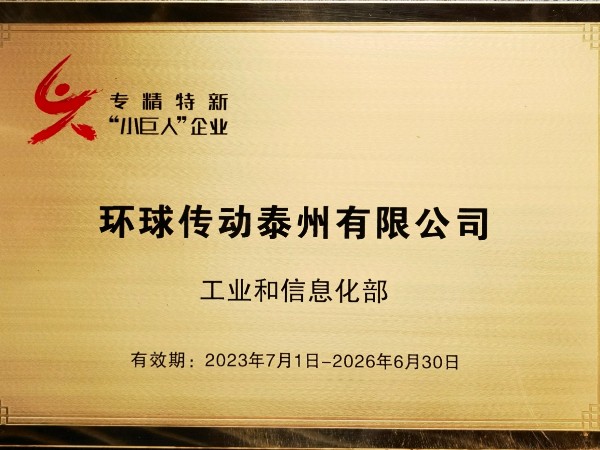 環(huán)球傳動(dòng)榮獲國家級(jí)專精特新"小巨人"企業(yè)稱號(hào)!