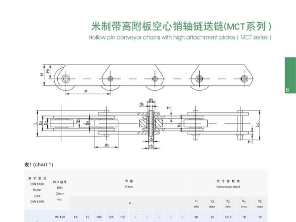 米制帶高附板空心銷軸輸送鏈(MCT系列)