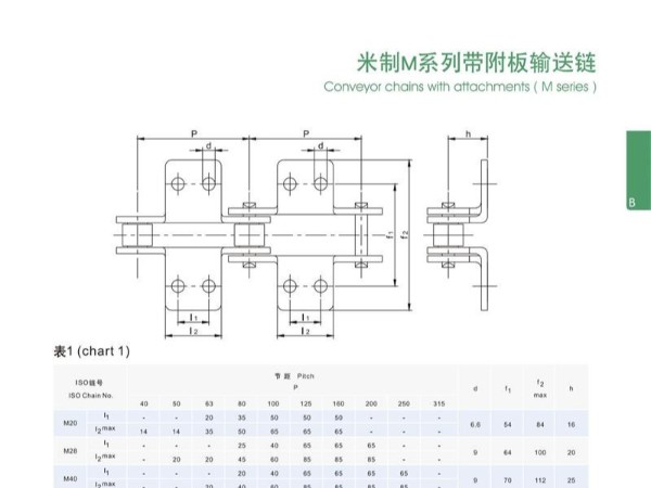 米制M系列帶附板輸送鏈