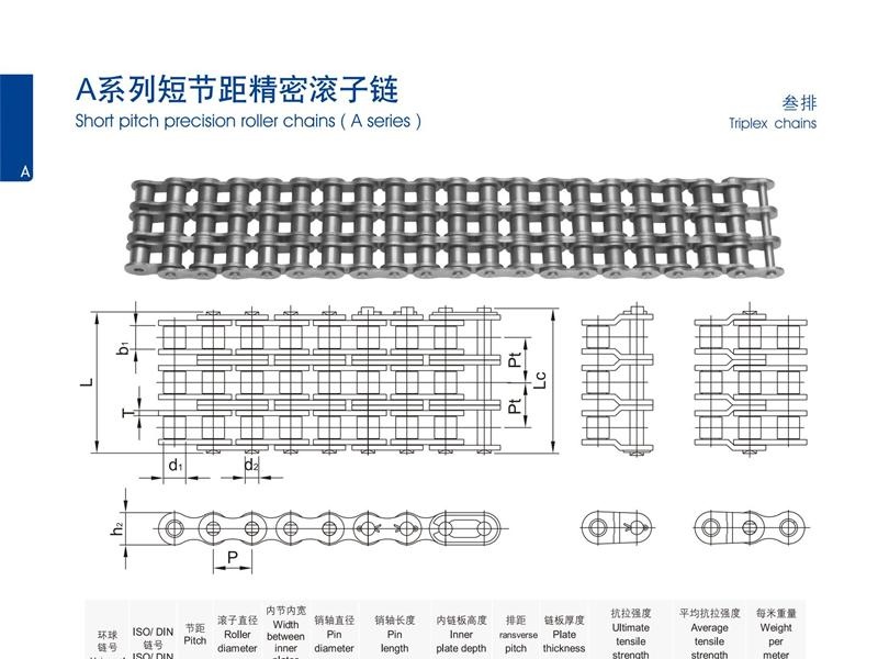 A系列開口銷型短節(jié)距精密滾子鏈_三排